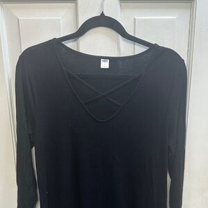 Old Navy Black Long Sleeve Crisscross Top Size Medium